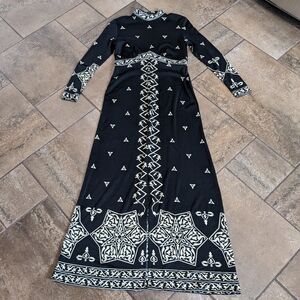 Vintage Maurice Maxi Empire Waist Fit and Flare Boho Dress Size S-M Black